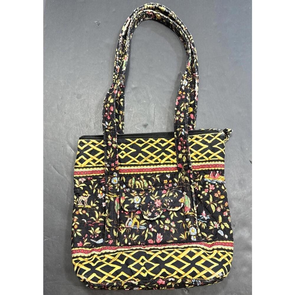 Vera Bradley Iconic Small Tote Bag MING Black Bamboo Floral Quilted Y2K Purse